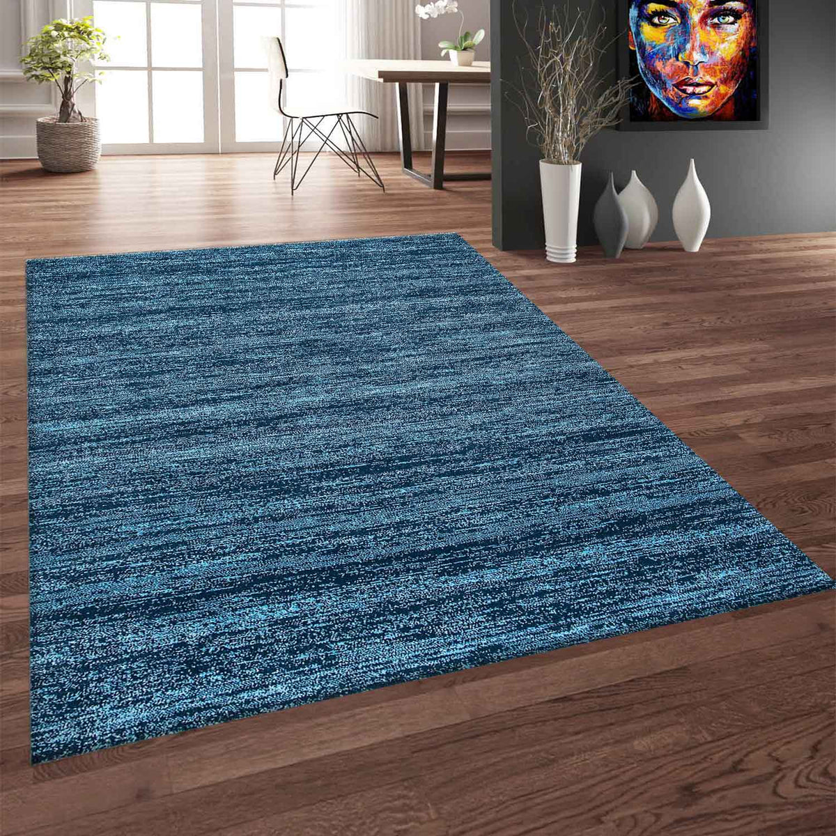Modern solid color living room rug, woven carpet in dark blue, short pile, mottled, colorfast-zoom-1