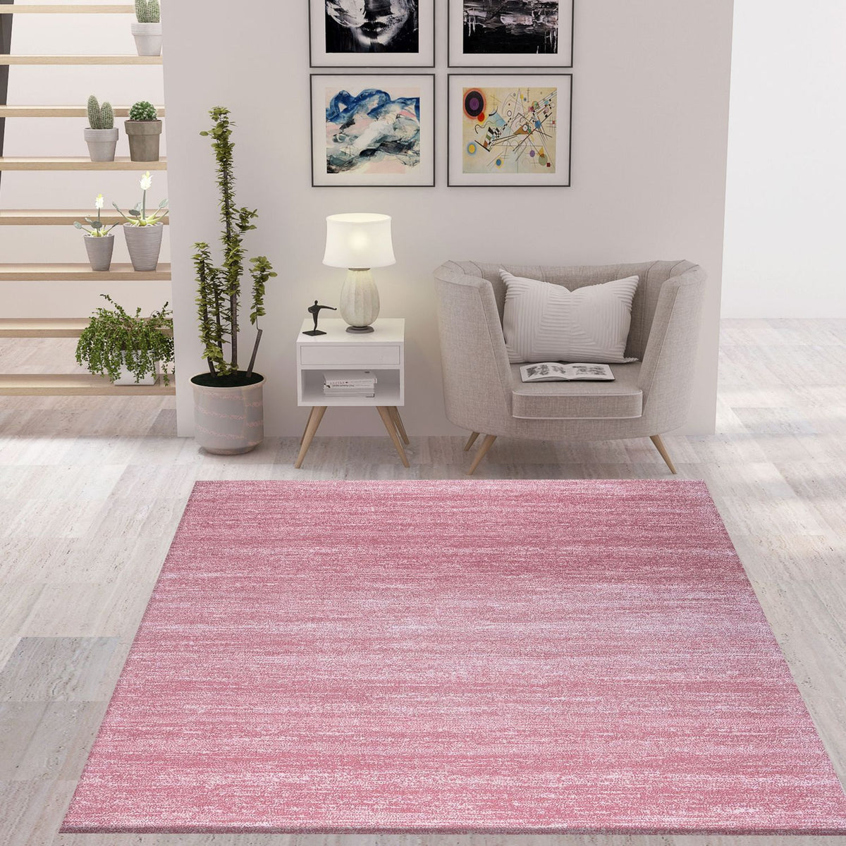 Short pile rug solid color modern pink mottled colorfast easy-care pastel colors, for living room, bedroom