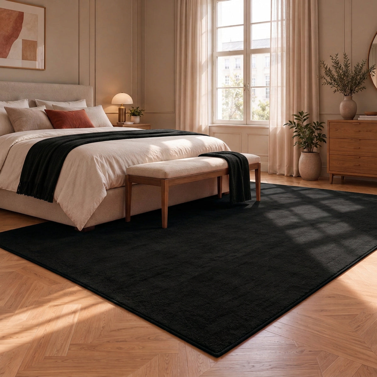 Waschbarer Kurzflor Teppich, rutschfest & weich, Einfarbig für Wohnzimmer, Schlafzimmer, Küche & Kinderzimmer-3