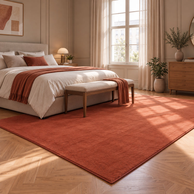 Waschbarer Kurzflor Teppich, rutschfest & weich, Einfarbig für Wohnzimmer, Schlafzimmer, Küche & Kinderzimmer-zoom-