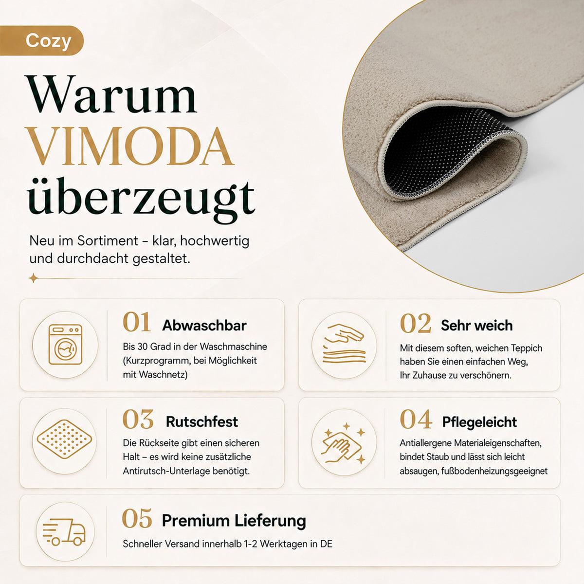 Waschbarer Kurzflor Teppich, rutschfest & weich, Einfarbig für Wohnzimmer, Schlafzimmer, Küche & Kinderzimmer-30