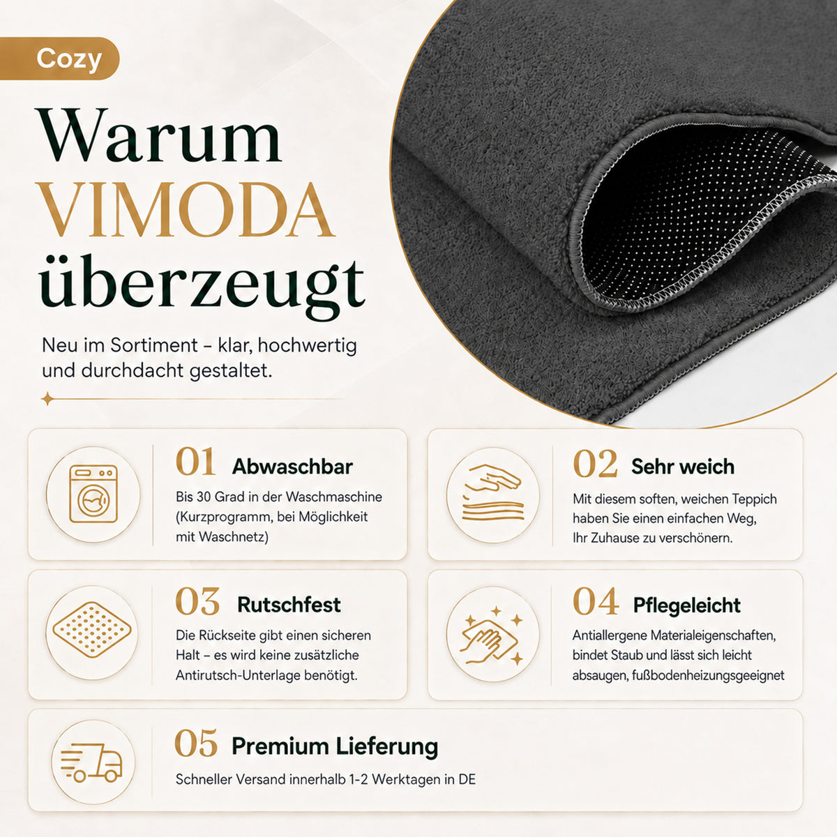 Waschbarer Kurzflor Teppich, rutschfest & weich, Einfarbig für Wohnzimmer, Schlafzimmer, Küche & Kinderzimmer-zoom-28