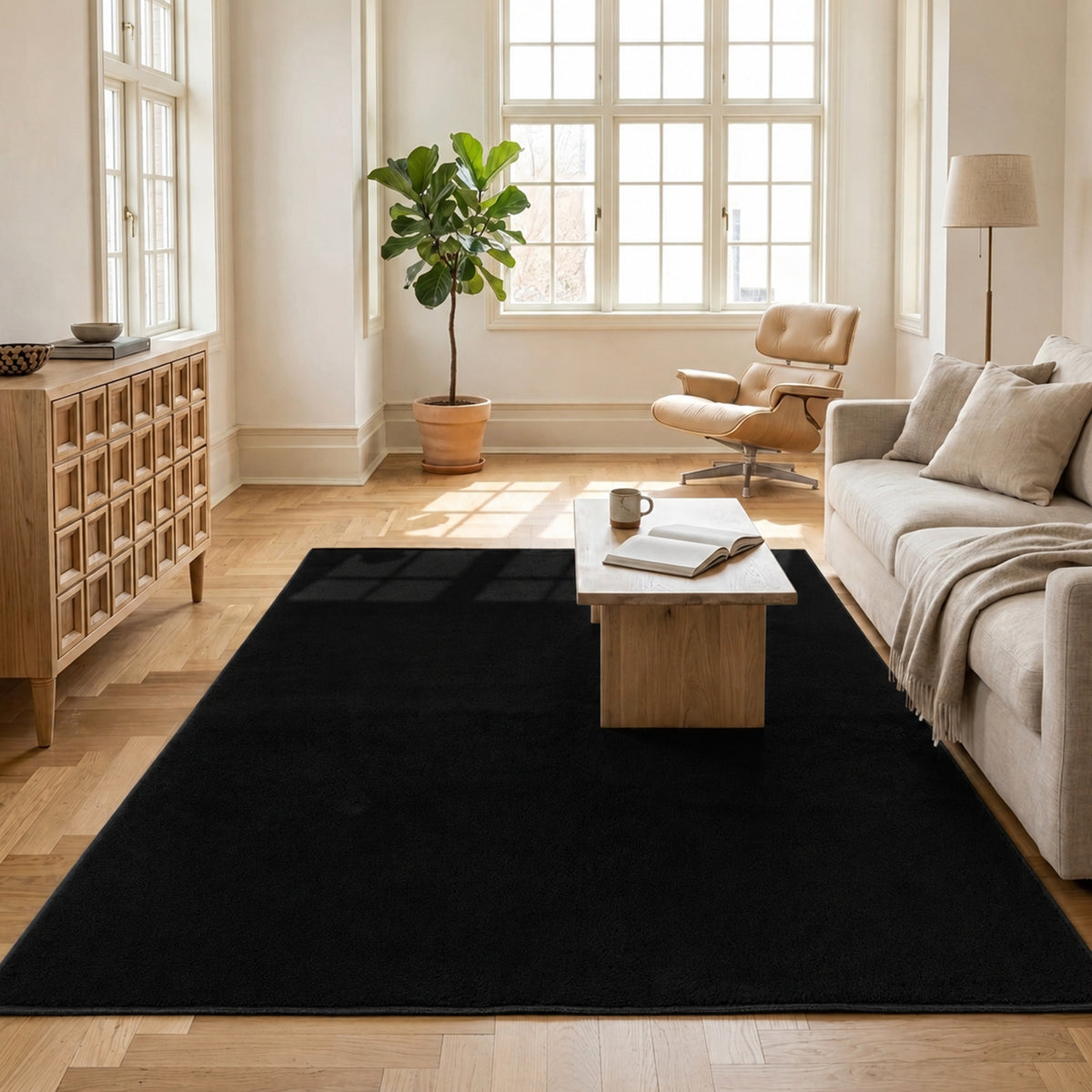 Waschbarer Kurzflor Teppich, rutschfest & weich, Einfarbig für Wohnzimmer, Schlafzimmer, Küche & Kinderzimmer-2