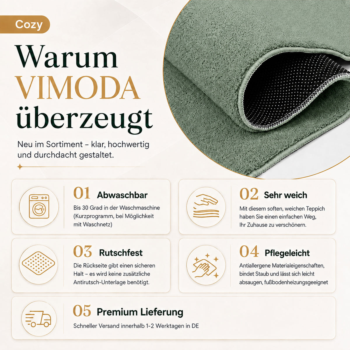 Waschbarer Kurzflor Teppich, rutschfest & weich, Einfarbig für Wohnzimmer, Schlafzimmer, Küche & Kinderzimmer-38