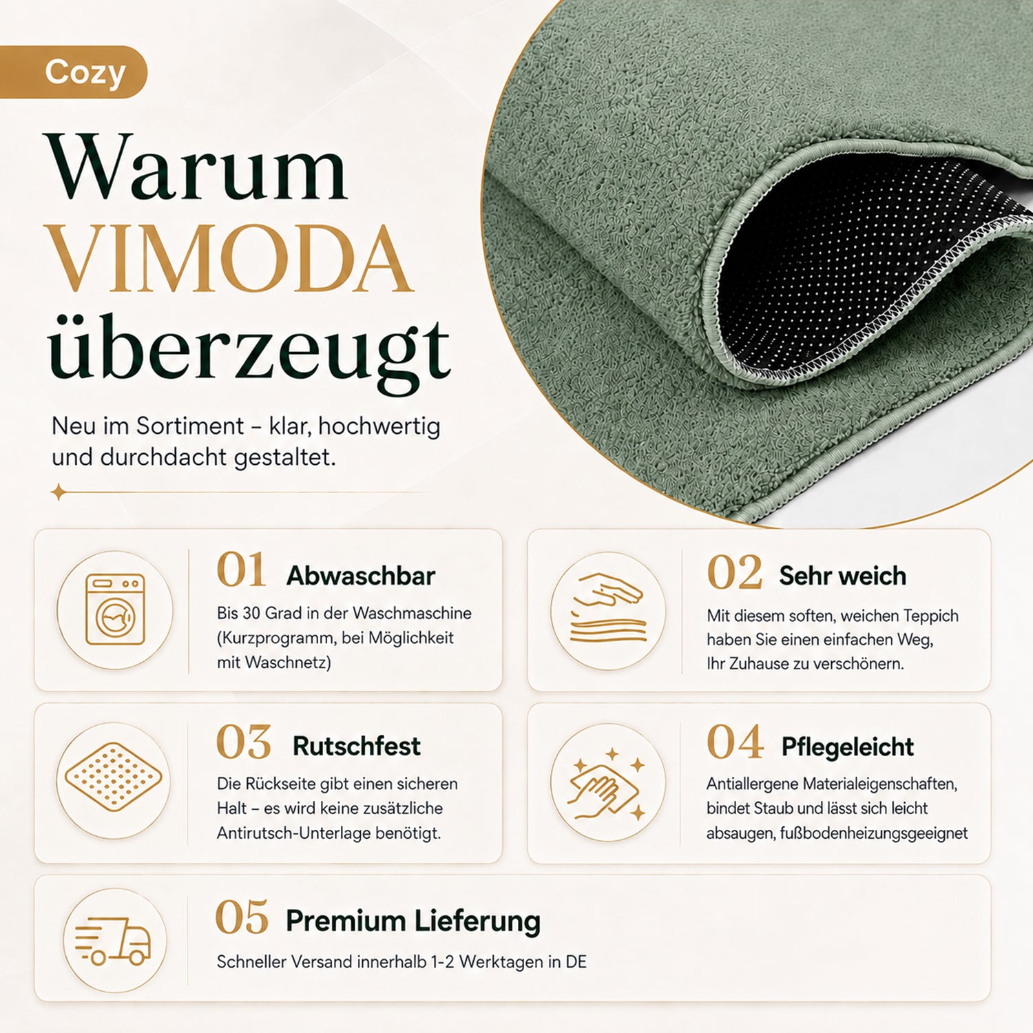 Waschbarer Kurzflor Teppich, rutschfest & weich, Einfarbig für Wohnzimmer, Schlafzimmer, Küche & Kinderzimmer-zoom-38