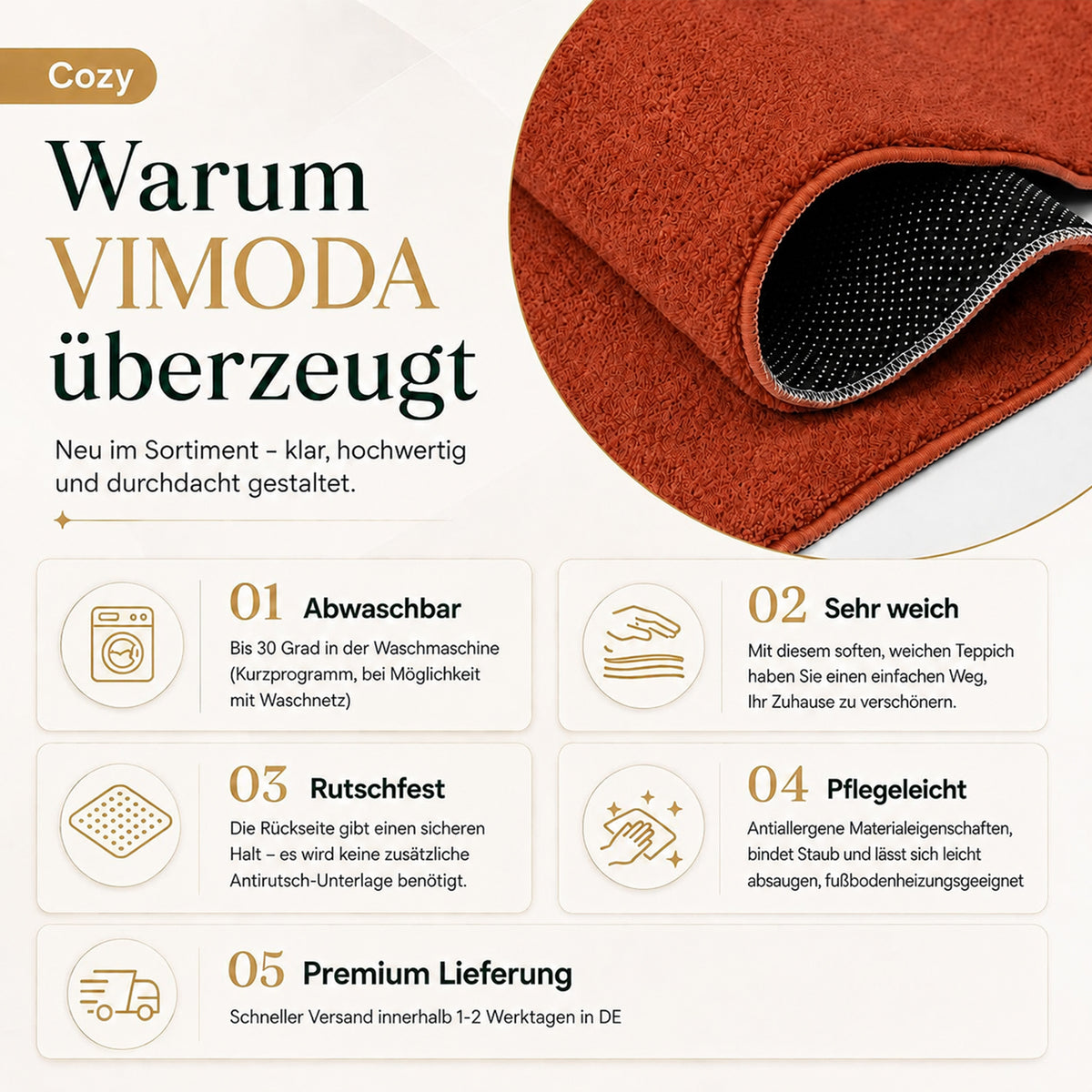 Waschbarer Kurzflor Teppich, rutschfest & weich, Einfarbig für Wohnzimmer, Schlafzimmer, Küche & Kinderzimmer-18
