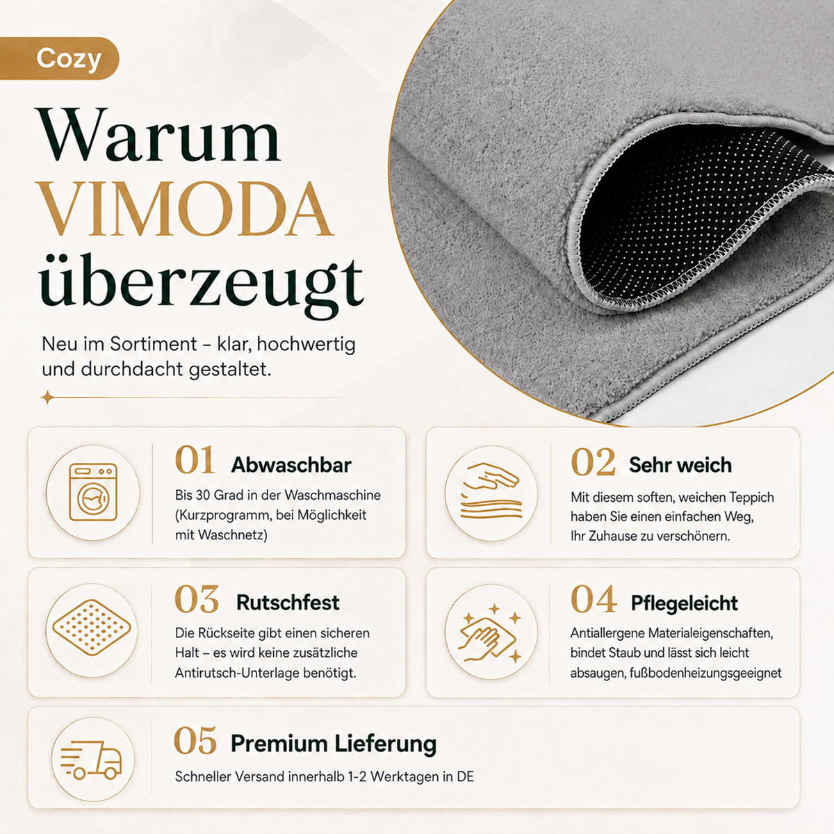 Waschbarer Kurzflor Teppich, rutschfest & weich, Einfarbig für Wohnzimmer, Schlafzimmer, Küche & Kinderzimmer-zoom-53
