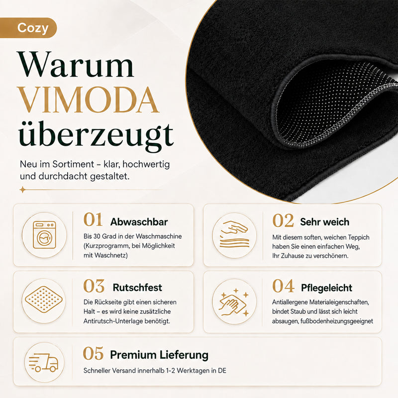 Waschbarer Kurzflor Teppich, rutschfest & weich, Einfarbig für Wohnzimmer, Schlafzimmer, Küche & Kinderzimmer-zoom-