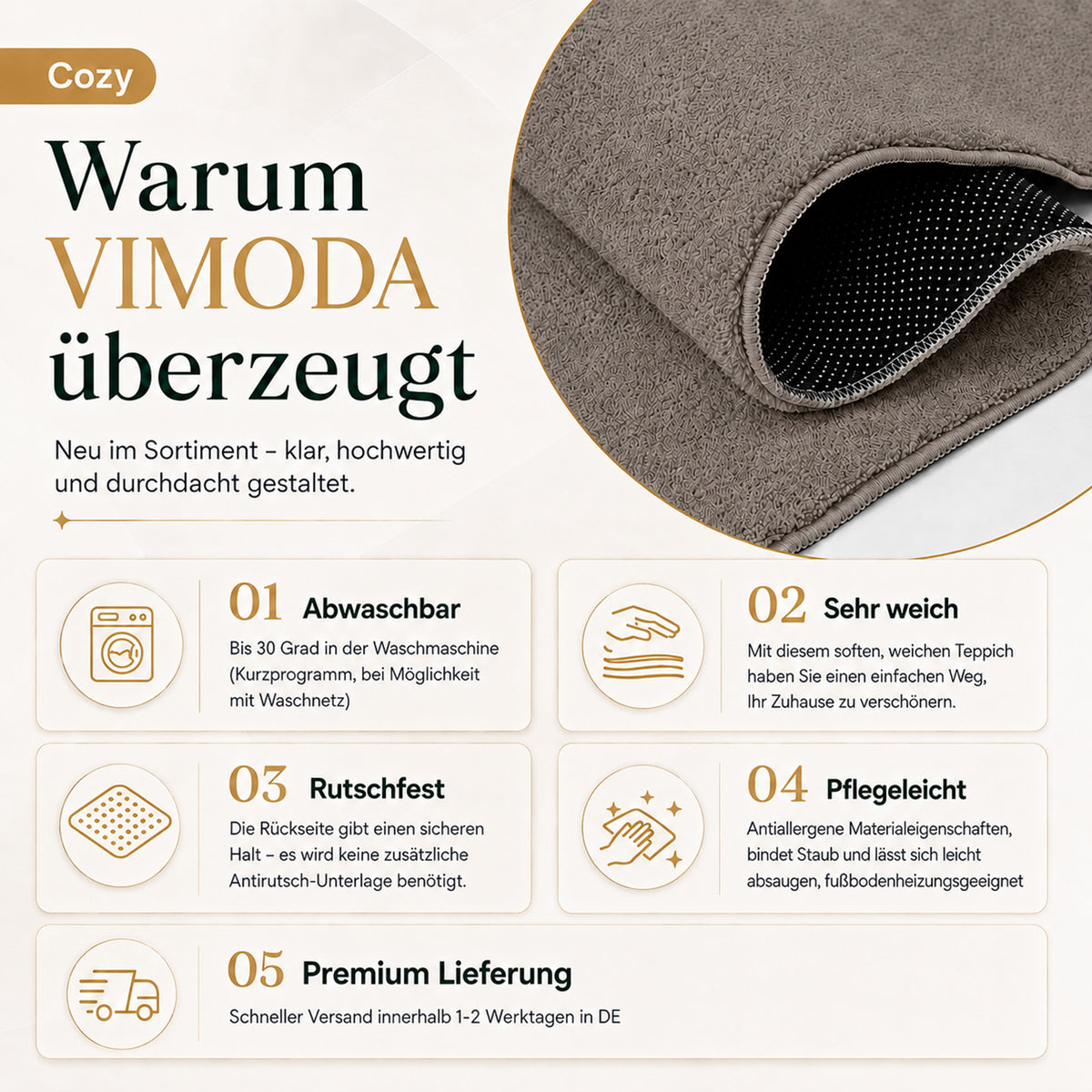 Waschbarer Kurzflor Teppich, rutschfest & weich, Einfarbig für Wohnzimmer, Schlafzimmer, Küche & Kinderzimmer-zoom-56