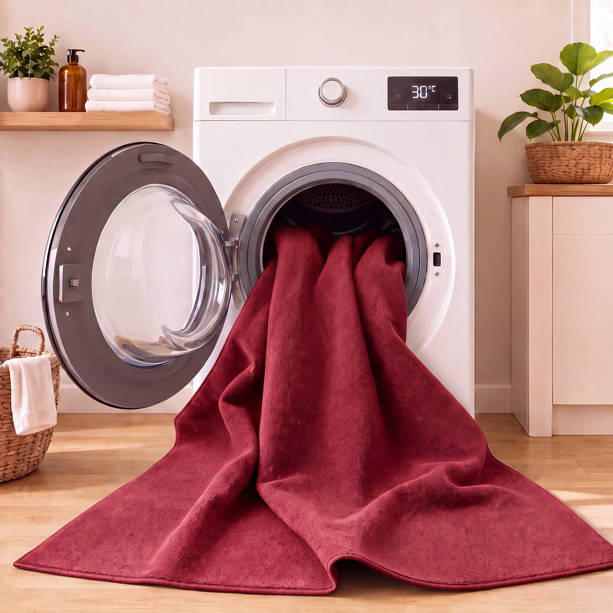 Waschbarer Kurzflor Teppich, rutschfest & weich, Einfarbig für Wohnzimmer, Schlafzimmer, Küche & Kinderzimmer-3