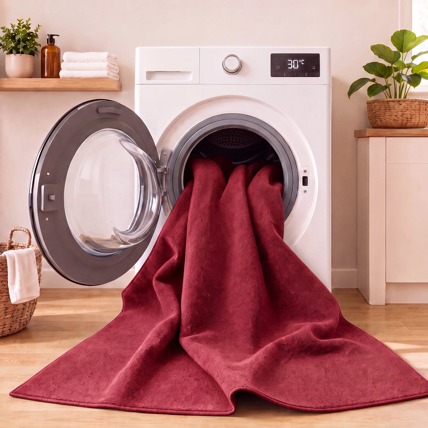 Waschbarer Kurzflor Teppich, rutschfest & weich, Einfarbig für Wohnzimmer, Schlafzimmer, Küche & Kinderzimmer-zoom-3