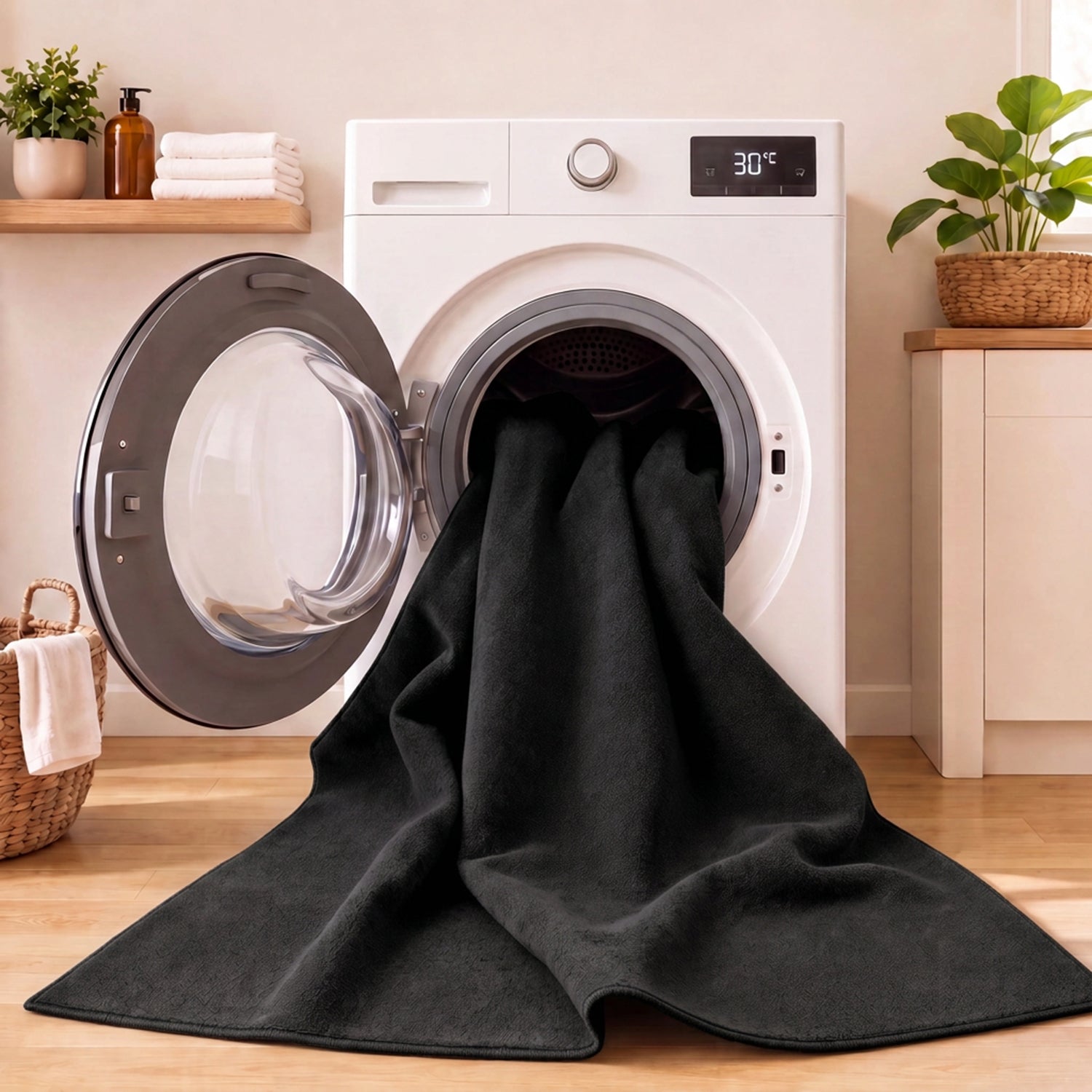 Waschbarer Kurzflor Teppich, rutschfest & weich, Einfarbig für Wohnzimmer, Schlafzimmer, Küche & Kinderzimmer-44