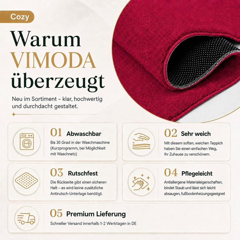 Waschbarer Kurzflor Teppich, rutschfest & weich, Einfarbig für Wohnzimmer, Schlafzimmer, Küche & Kinderzimmer-zoom-