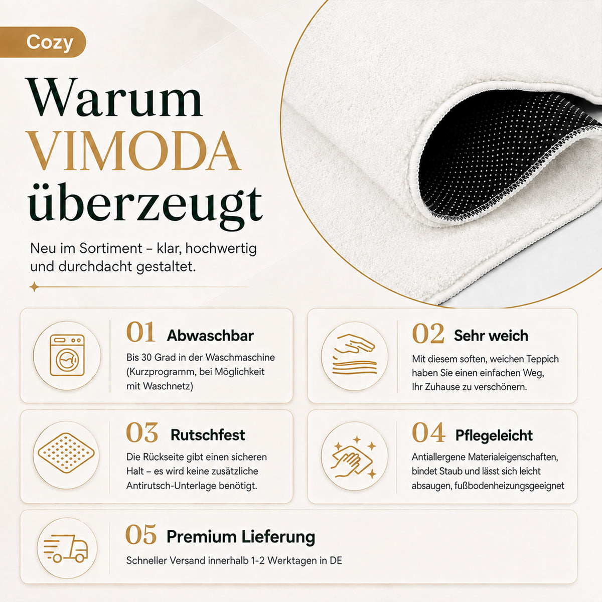 Waschbarer Kurzflor Teppich, rutschfest & weich, Einfarbig für Wohnzimmer, Schlafzimmer, Küche & Kinderzimmer-zoom-23