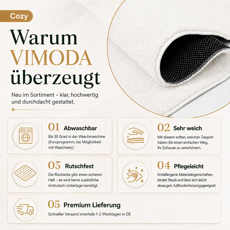 Waschbarer Kurzflor Teppich, rutschfest & weich, Einfarbig für Wohnzimmer, Schlafzimmer, Küche & Kinderzimmer-zoom-