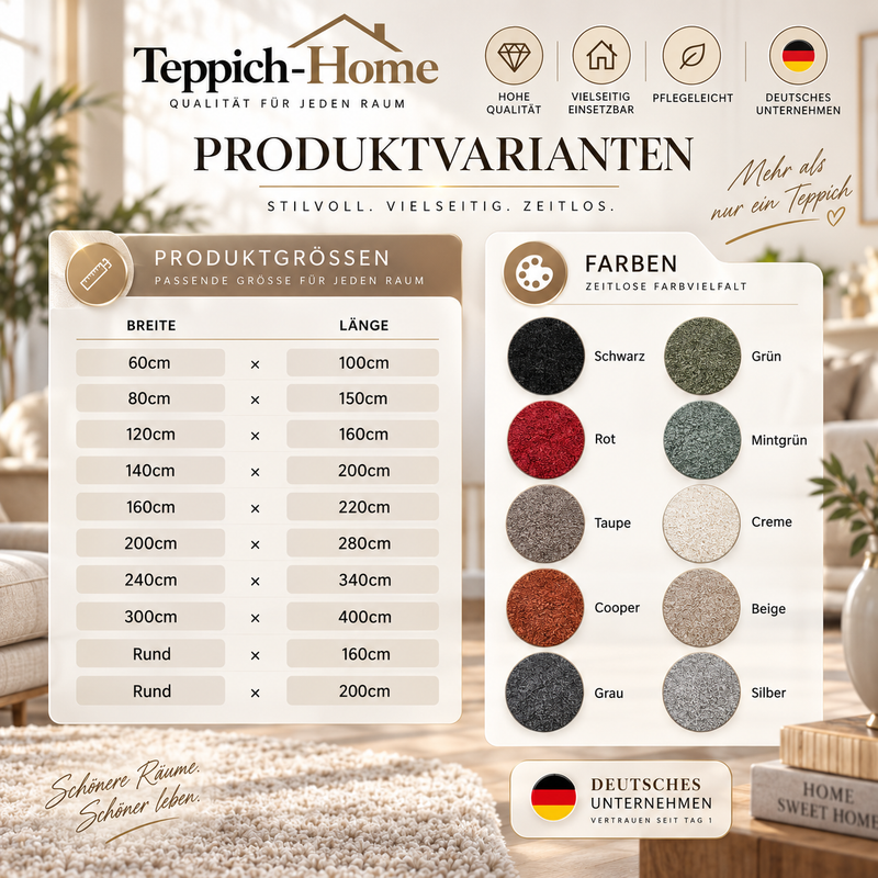 Waschbarer Kurzflor Teppich, rutschfest & weich, Einfarbig für Wohnzimmer, Schlafzimmer, Küche & Kinderzimmer-zoom-