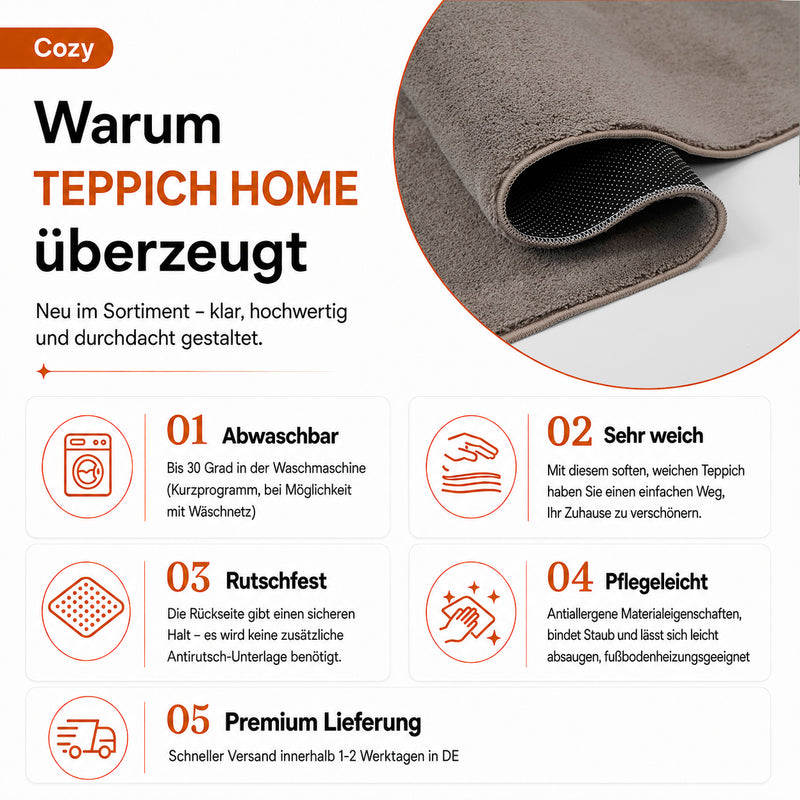 Waschbarer Kurzflor Teppich, rutschfest & weich, Einfarbig für Wohnzimmer, Schlafzimmer, Küche & Kinderzimmer-zoom-