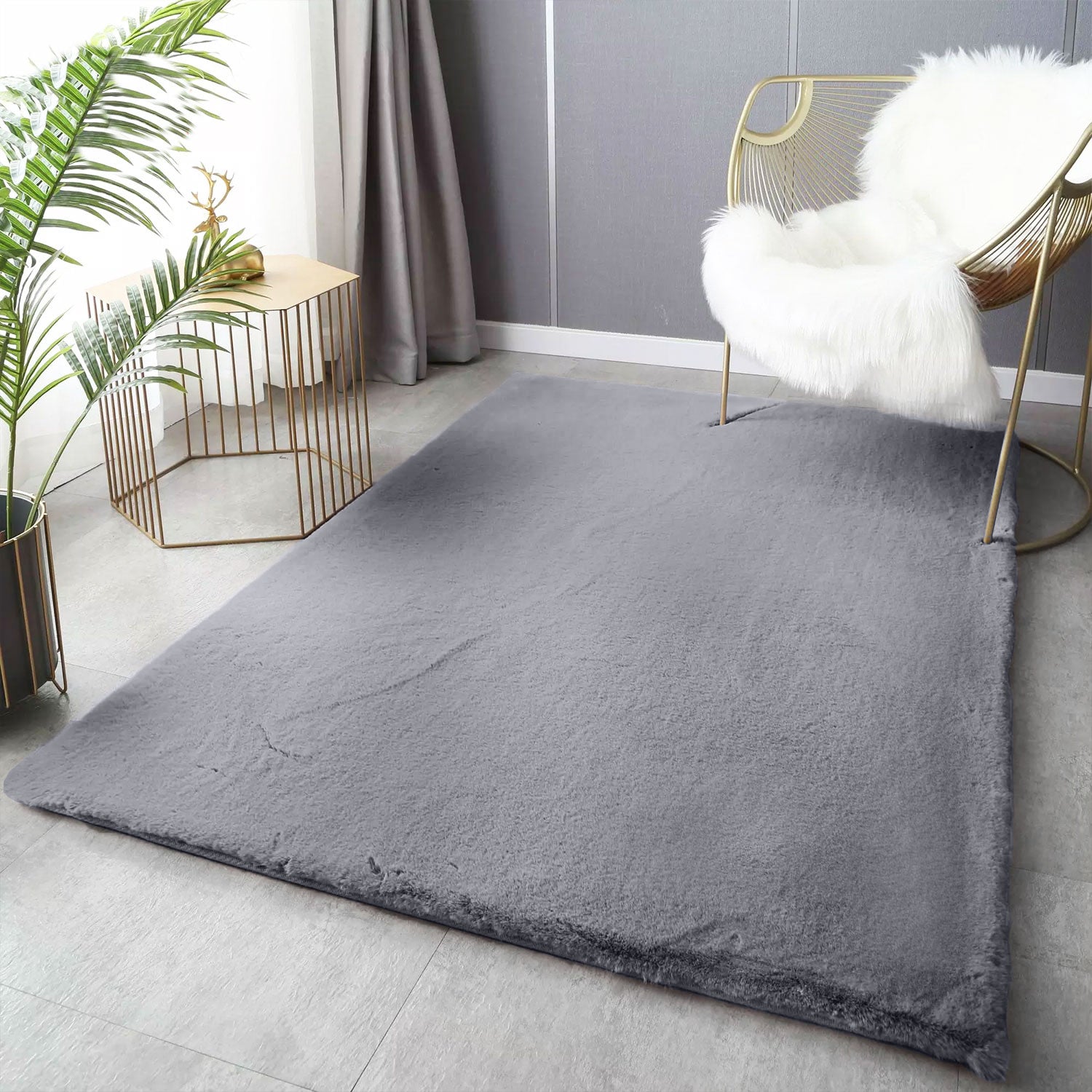 Deluxe washable fur rug, soft high-pile rug in a solid color, cozy for your living room or bedroom