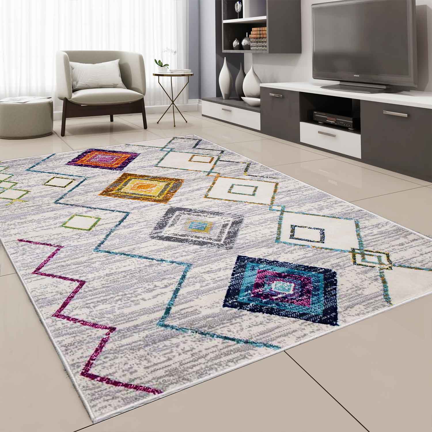 Wohnzimmer Kurzflor Geometrisches Muster Skandi Boho Modern Style-zoom-1