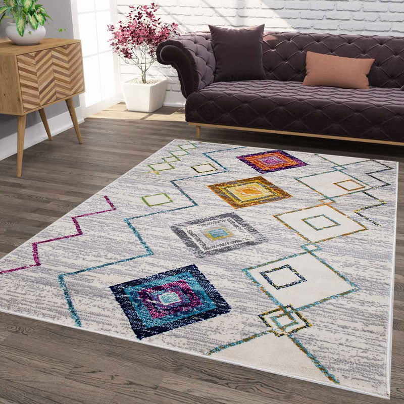 Wohnzimmer Kurzflor Geometrisches Muster Skandi Boho Modern Style-zoom-