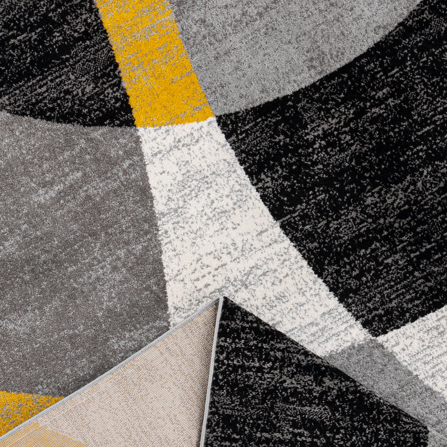 Teppich kurzflor Geometrisches Kreis-Muster Meliert Gelb Grau für Wohnzimmer, Schlafzimmer, küche-2