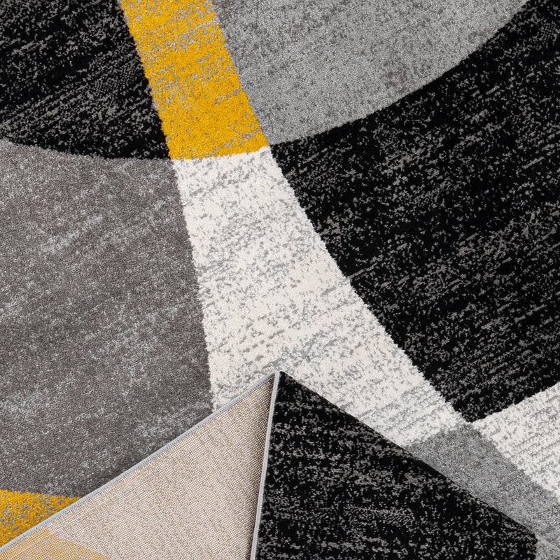 Teppich kurzflor Geometrisches Kreis-Muster Meliert Gelb Grau für Wohnzimmer, Schlafzimmer, küche-zoom-