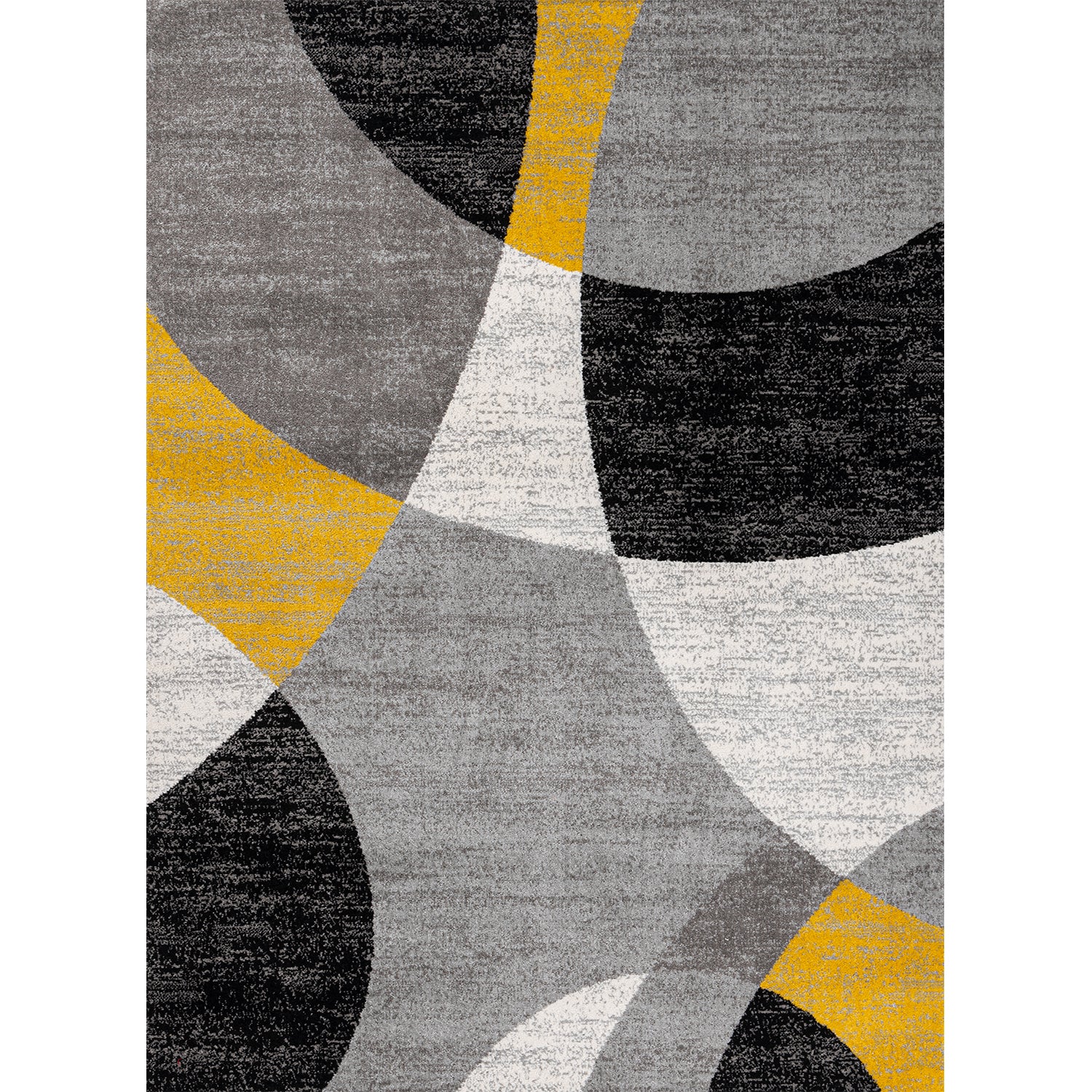 Short-pile rug with geometric circle pattern, mottled yellow and grey, for living room, bedroom, kitchen
