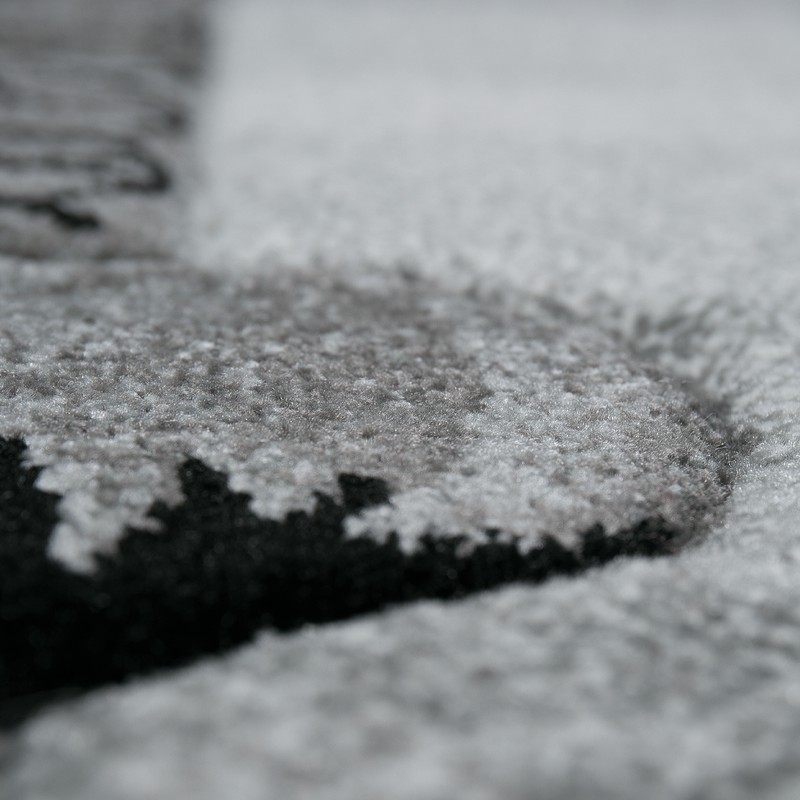 Designer rug, grey, black, cream, floral motif, mottled and contour cut by hand-zoom-