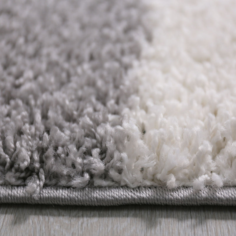 Wohnzimmer Teppich Hochflor Shaggy  Deko kariert streifen Turkis Creme Grau Pflegeleicht Modern-zoom-