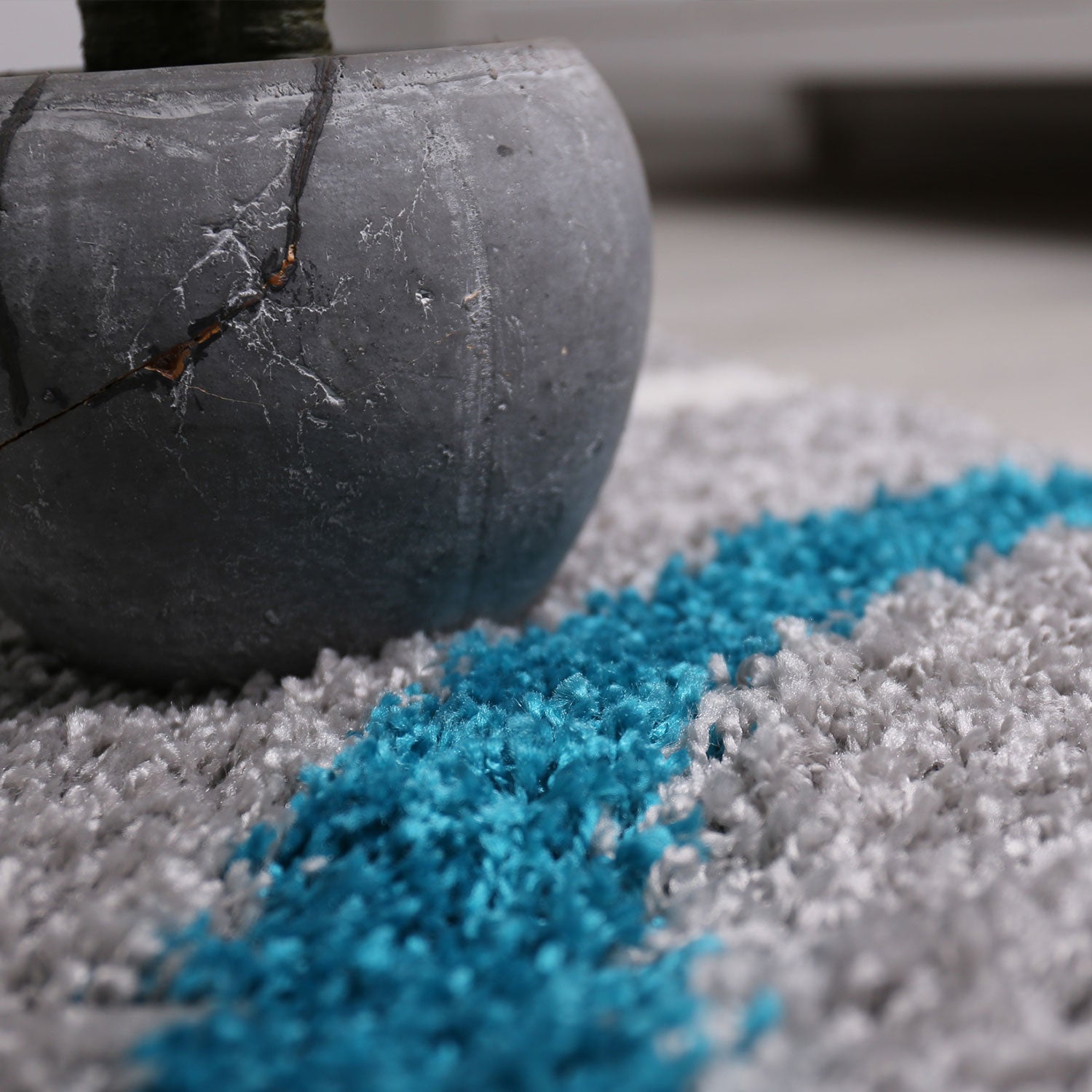 Wohnzimmer Teppich Hochflor Shaggy  Deko kariert streifen Turkis Creme Grau Pflegeleicht Modern-2