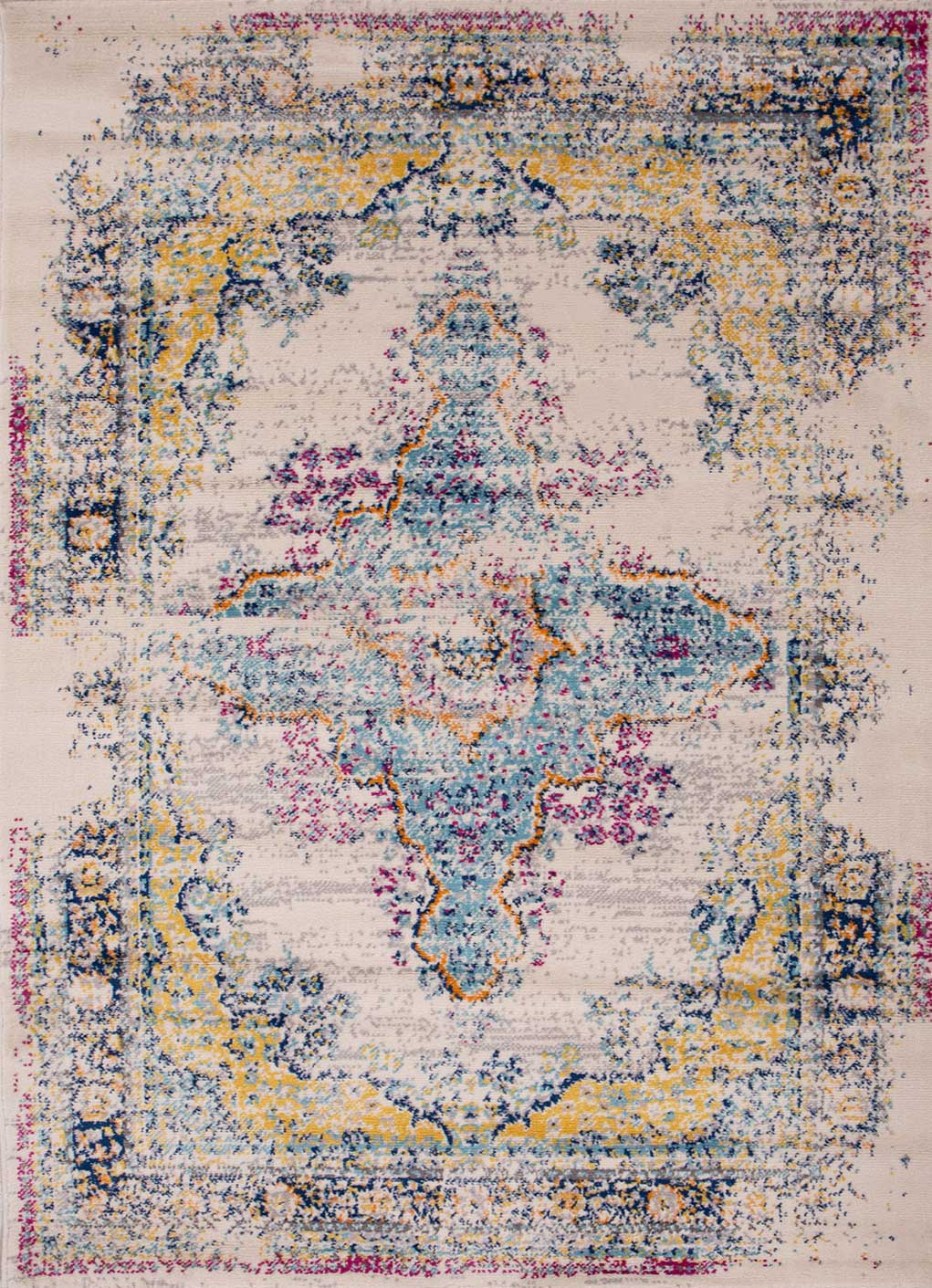Wohnzimmer Teppich Vintage Look Designer Kurzflor Teppich in Bunt